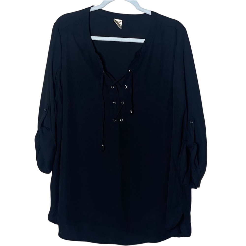 Faded Glory Black Lace-Up Blouse